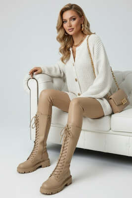 Düğme Detaylı Cepli Triko Hırka Ekru - Kadın Giyim Modelleri