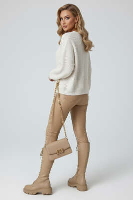 Düğme Detaylı Cepli Triko Hırka Ekru - Kadın Giyim Modelleri