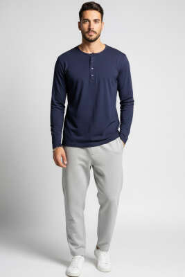 Düğme Detaylı Erkek Sweatshirt Lacivert - Erkek Sweatshirt