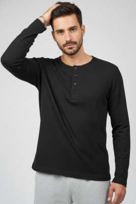 Düğme Detaylı Erkek Sweatshirt Siyah - GİESTO