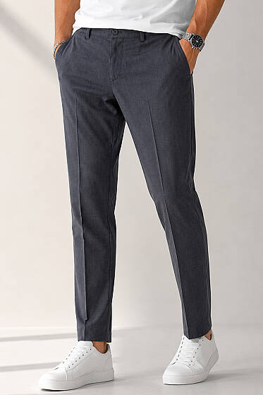 Düğme Detaylı Gabardin Erkek Pantolon Gri - Erkek Pantolon