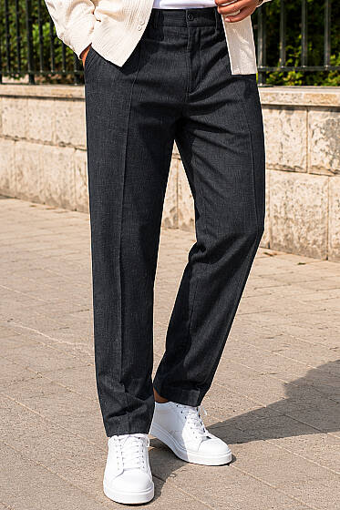 Düğme Detaylı Gabardin Erkek Pantolon Siyah - Erkek Pantolon