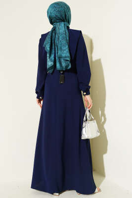 Düğme Detaylı Jile Elbise Lacivert - Elbise