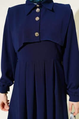 Düğme Detaylı Jile Elbise Lacivert - Elbise