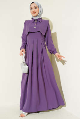 Düğme Detaylı Jile Elbise Lila - 700-1000 TL Ürünler