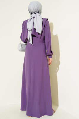 Düğme Detaylı Jile Elbise Lila - 700-1000 TL Ürünler