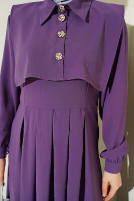 Düğme Detaylı Jile Elbise Lila - Elbise