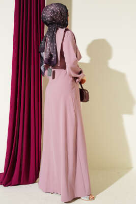 Düğme Detaylı Jile Elbise Pudra - Elbise