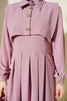 Düğme Detaylı Jile Elbise Pudra - Elbise