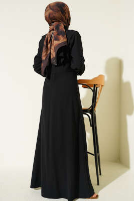 Düğme Detaylı Jile Elbise Siyah - Elbise