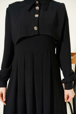 Düğme Detaylı Jile Elbise Siyah - Elbise