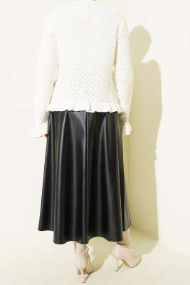 Düğme Detaylı Kemerli Deri Etek Siyah - Etek