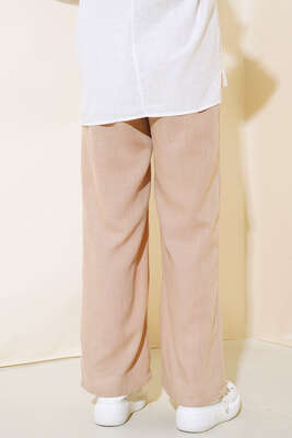 Düğme Detaylı Keten Salaş Pantolon Bej - Kumaş Pantolon
