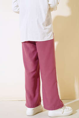 Düğme Detaylı Keten Salaş Pantolon Magenta - Kumaş Pantolon