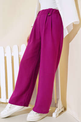 Düğme Detaylı Keten Salaş Pantolon Menekşe - Kumaş Pantolon