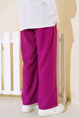 Düğme Detaylı Keten Salaş Pantolon Menekşe - Kumaş Pantolon