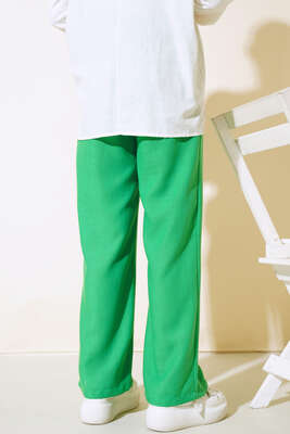Düğme Detaylı Keten Salaş Pantolon Yeşil - Thumbnail
