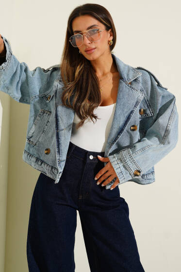 Düğme Detaylı Kot Ceket Kot Mavisi - Kadın Giyim Modelleri