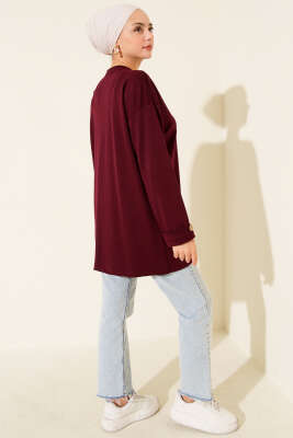Düğme Detaylı Loyşa Tunik Bordo - Tunik