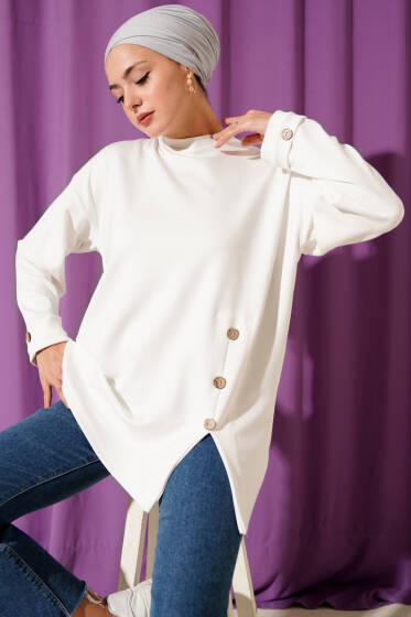Düğme Detaylı Loyşa Tunik Ekru - Tunik