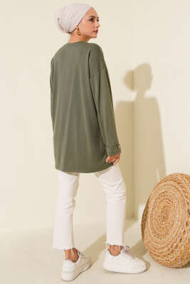 Düğme Detaylı Loyşa Tunik Haki - Tunik