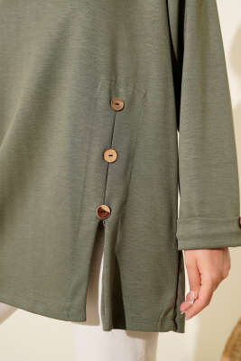 Düğme Detaylı Loyşa Tunik Haki - Tunik