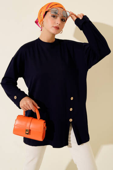 Düğme Detaylı Loyşa Tunik Lacivert - Tunik