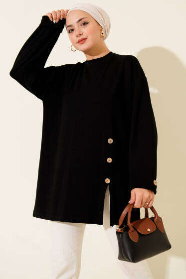 Düğme Detaylı Loyşa Tunik Siyah - Tunik