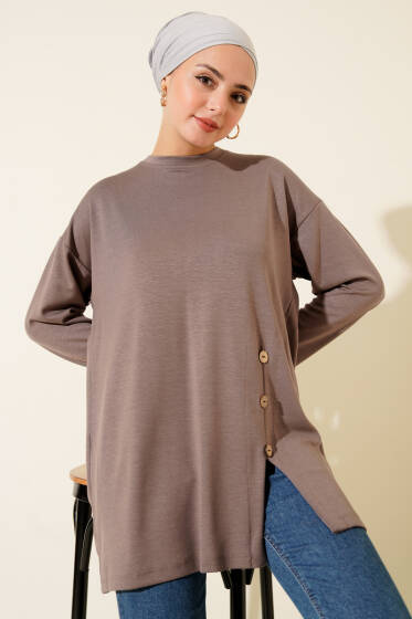 Düğme Detaylı Loyşa Tunik Vizon - Tunik