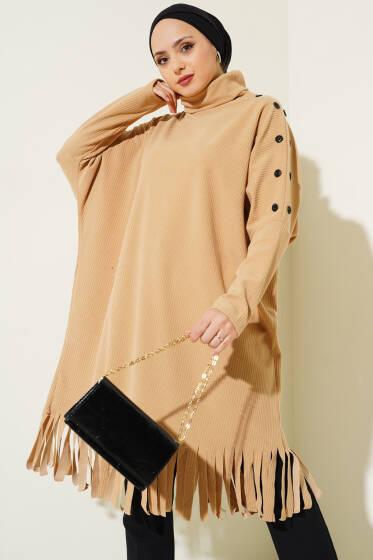 Düğme Detaylı Püsküllü Tunik Büsküvi - Tunik