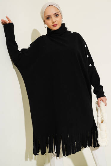 Düğme Detaylı Püsküllü Tunik Siyah - Tunik
