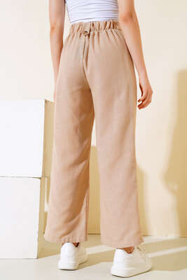 Düğme Detaylı Salaş Pantolon Bej - Kadın Giyim Modelleri