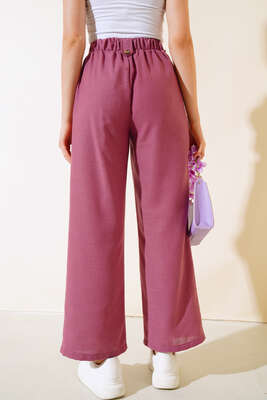 Düğme Detaylı Salaş Pantolon Magenta - Kadın Giyim Modelleri
