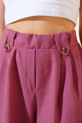 Düğme Detaylı Salaş Pantolon Magenta - Kadın Giyim Modelleri