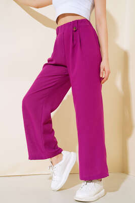Düğme Detaylı Salaş Pantolon Menekşe 