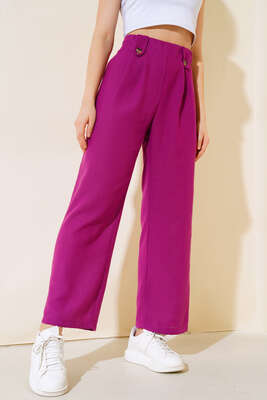 Düğme Detaylı Salaş Pantolon Menekşe - Kadın Giyim Modelleri