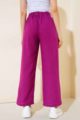 Düğme Detaylı Salaş Pantolon Menekşe - Kadın Giyim Modelleri