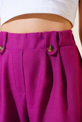 Düğme Detaylı Salaş Pantolon Menekşe - Kadın Giyim Modelleri