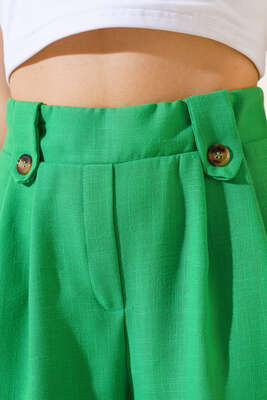 Düğme Detaylı Salaş Pantolon Yeşil - Thumbnail