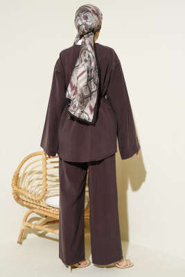 Düğme Detaylı Tensel İkili Takım Acı Kahve - İkili Takım