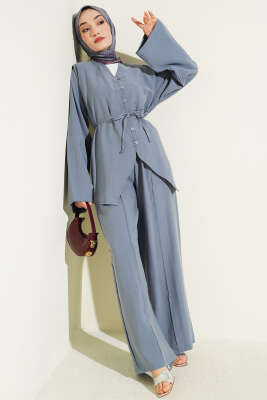 Düğme Detaylı Tensel İkili Takım İndigo - DESTİNA