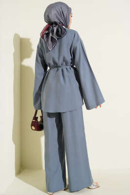 Düğme Detaylı Tensel İkili Takım İndigo - İkili Takım