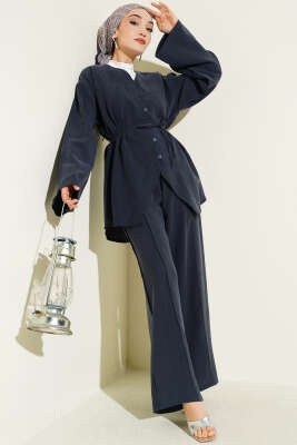 Düğme Detaylı Tensel İkili Takım Lacivert - DESTİNA