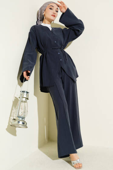 Düğme Detaylı Tensel İkili Takım Lacivert - İkili Takım