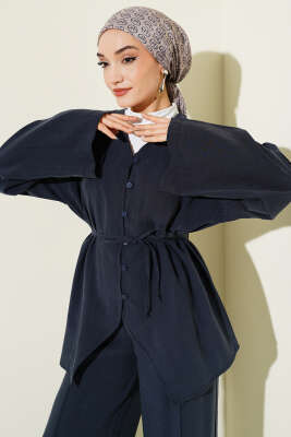 Düğme Detaylı Tensel İkili Takım Lacivert - İkili Takım