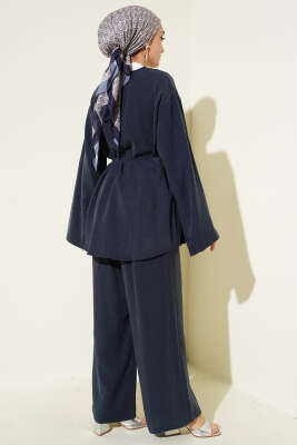 Düğme Detaylı Tensel İkili Takım Lacivert - İkili Takım