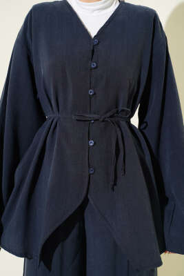 Düğme Detaylı Tensel İkili Takım Lacivert - İkili Takım