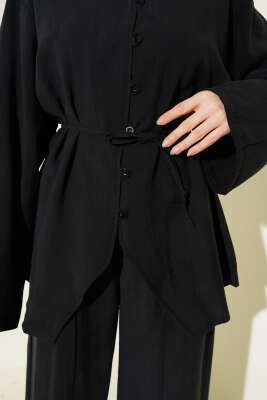 Düğme Detaylı Tensel İkili Takım Siyah - İkili Takım