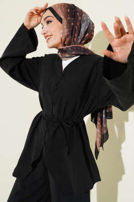 Düğme Detaylı Tensel İkili Takım Siyah - İkili Takım