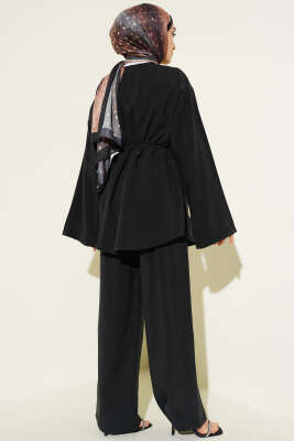 Düğme Detaylı Tensel İkili Takım Siyah - İkili Takım